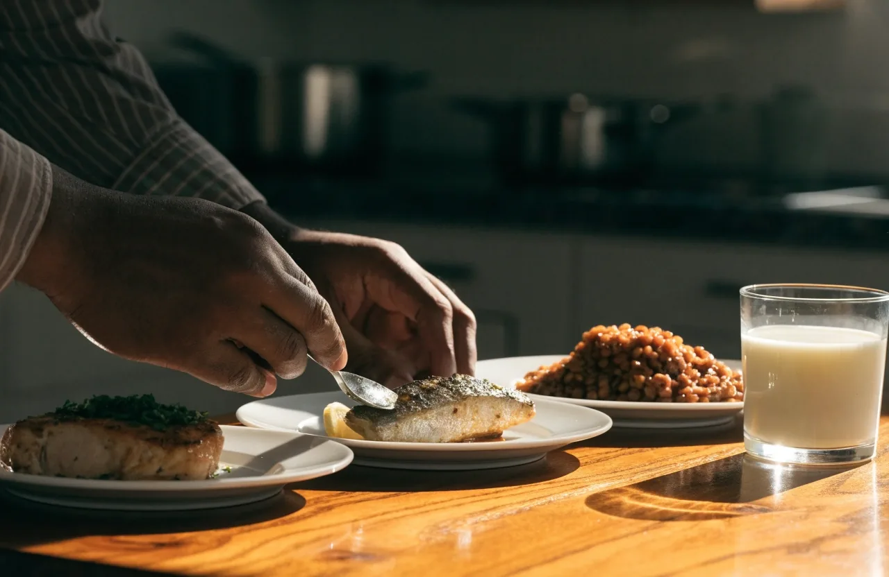 Tres platos con distintas fuentes de proteína repartidos para las comidas del día